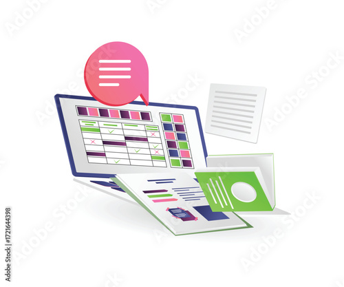 Digital Isometric Project Schedule Illustration