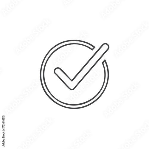 Outline of a Check Mark inside a Circle representing Completed Task or Choice on a White Background