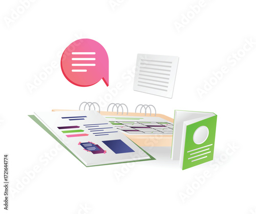 Isometric Illustration of Documents and Calendar