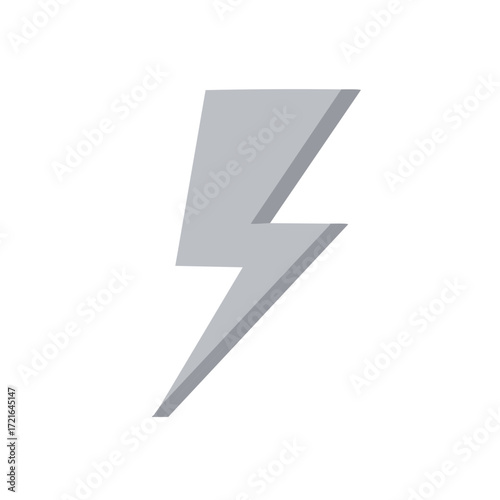 Simple grey lightning bolt symbol with a subtle 3D effect and shadow