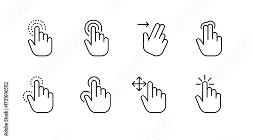 Gestures and hand outline icons set – line, interface, touchscreen symbols