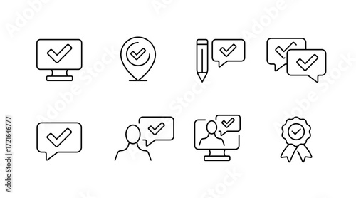 Business and productivity linear icons set – flat, outline, efficiency elements