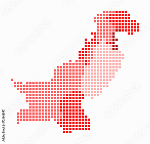 Pakistan dotted map. Digital style map of the country on white background. Pakistan shape with square dots. Colored dots style. Large size squares. Artistic vector illustration.