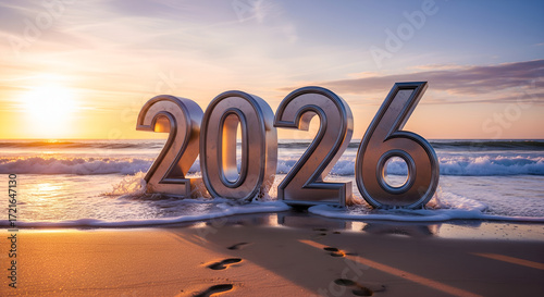 Wallpaper Mural 2026 New Year on the Beach: Sunrise and Footprints Torontodigital.ca