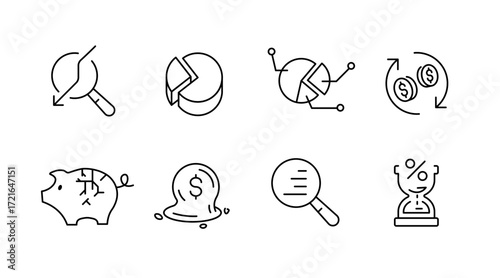 Finance and business outline icons set – linear, monetary and economic symbols