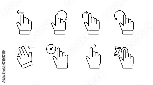 Gesture control outline icons set – hand motions, ui design, swipe actions