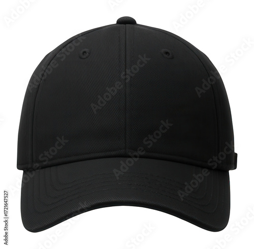 Black baseball cap isolated on a plain background.