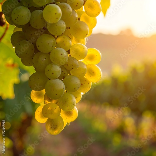 Sunlight on a bunch of green grapes