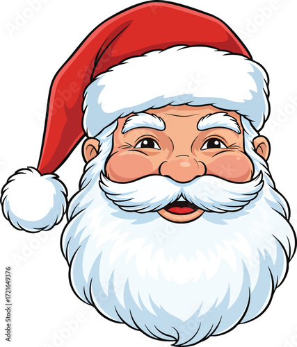 Cheerful Santa Claus Face with Red Hat and White Beard