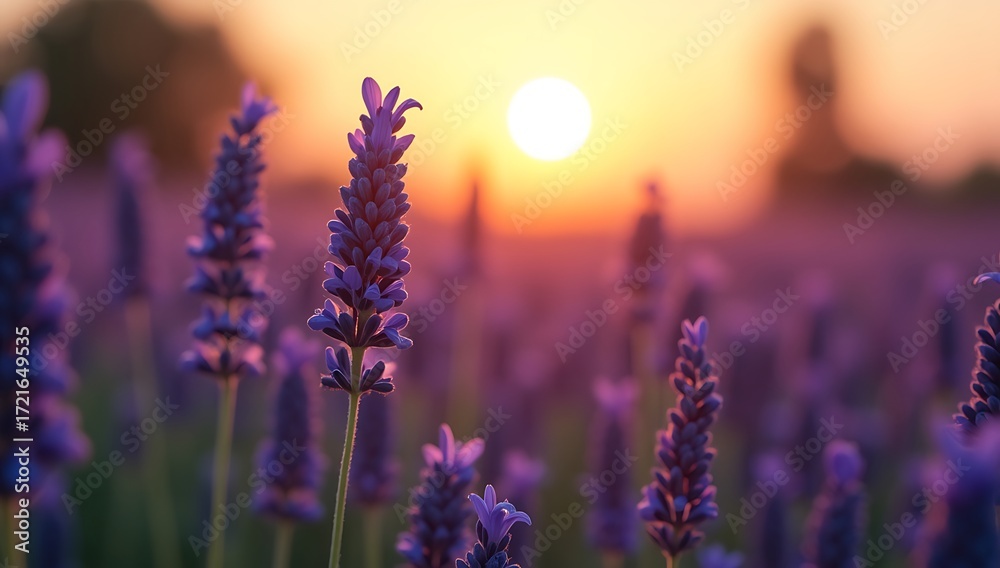 Fototapeta premium Low Angle View of Lavender Field at Sunset