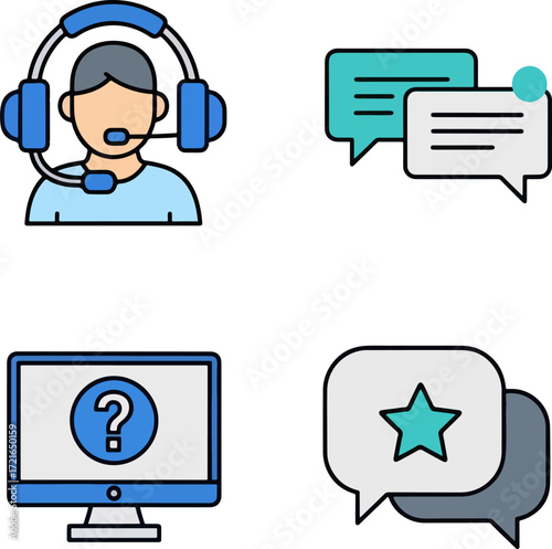 Customer Support Icons Flat 2D Design for Websites and Apps