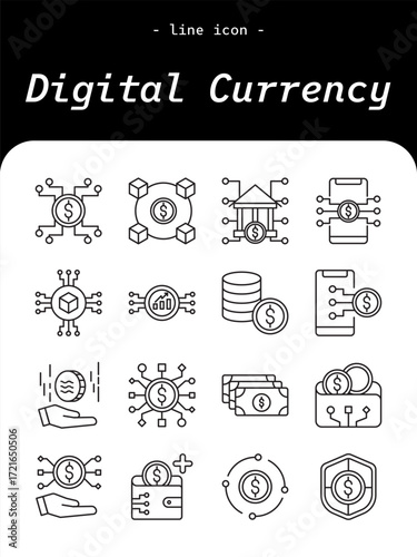 Digital currency line icon vector illustration fintech money