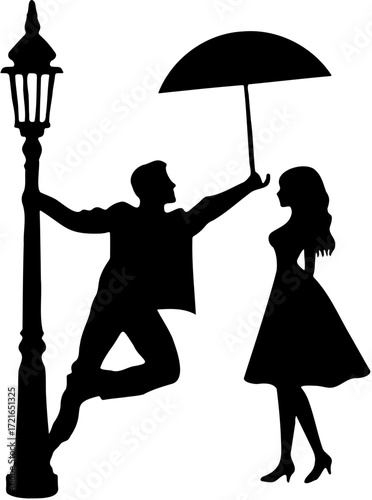 a man is seducing a girl with an umbrella vector 