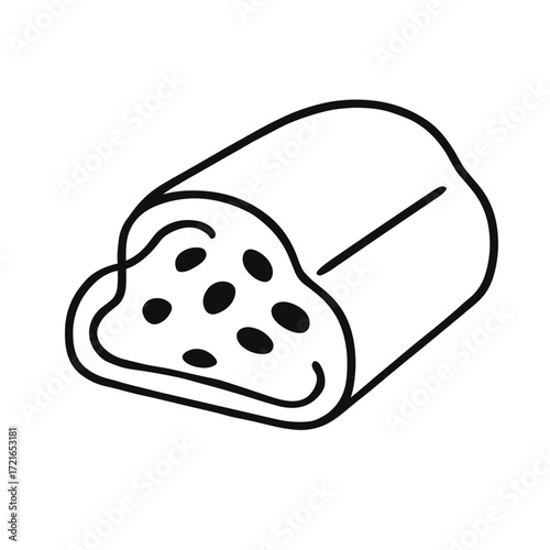 Stollen bread icon in black and white, Christmas baking theme