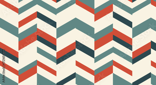 Geometric chevron pattern in muted colors on a textured background.