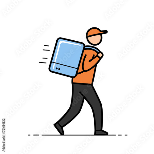 A vibrant, modern illustration depicts a dedicated delivery person swiftly transporting a package, symbolizing efficient service and convenient logistics for urban life.