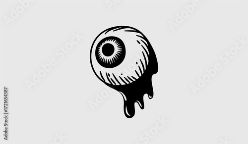 Halloween Eyeball Outline Shading Black White Style