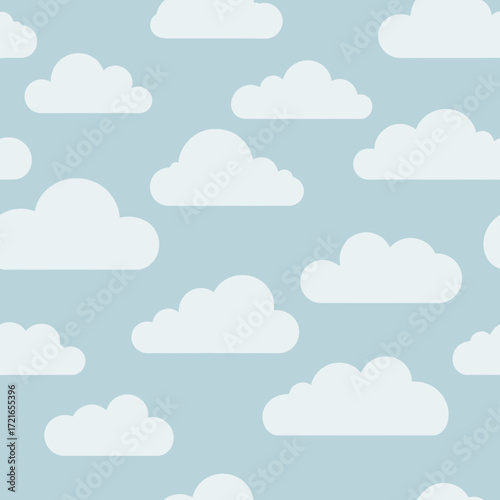 White cartoon clouds scattered across a light blue sky.