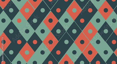 Geometric pattern of diamonds and dots in muted colors.