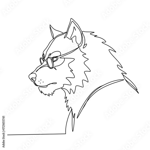 Werewolf illustration with glasses in a minimalist line drawing style  