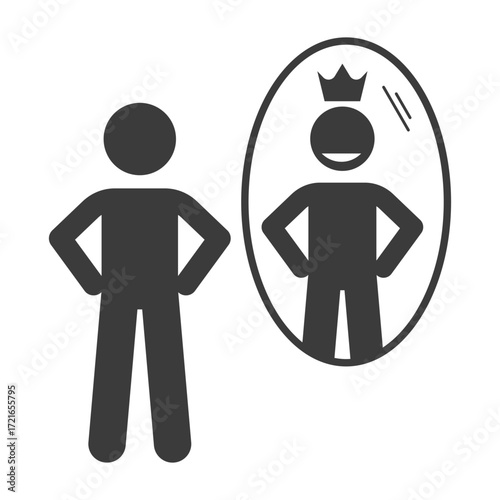confidence clip art icon symbol, positive emotion, mental wellbeing, self-esteem concept, showing off, isolated vector illustration
