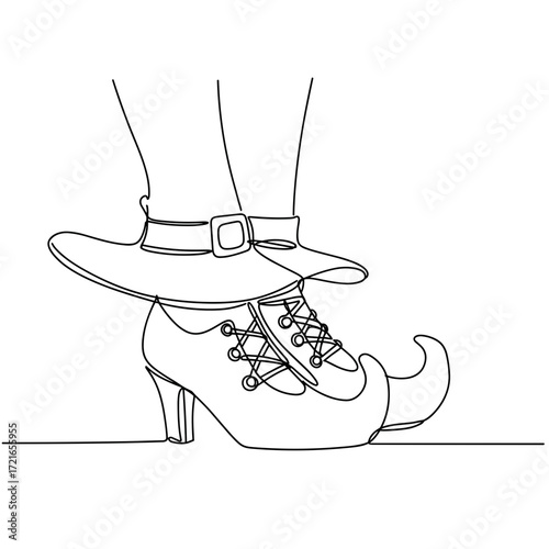 Witch shoes with pointed toes and a buckle on transparent background  