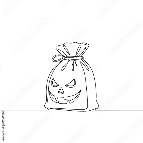 Halloween trick or treat bag with pumpkin face in simple line design  
