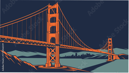 Iconic Golden Gate Bridge vista at dusk, a stunning symbol of engineering and urban beauty, perfect for travel and city branding