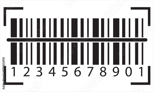 Black barcode symbol isolated on white background. Simple black barcode design representing retail, product identification, price scanning, tracking, and digital commerce systems. 
