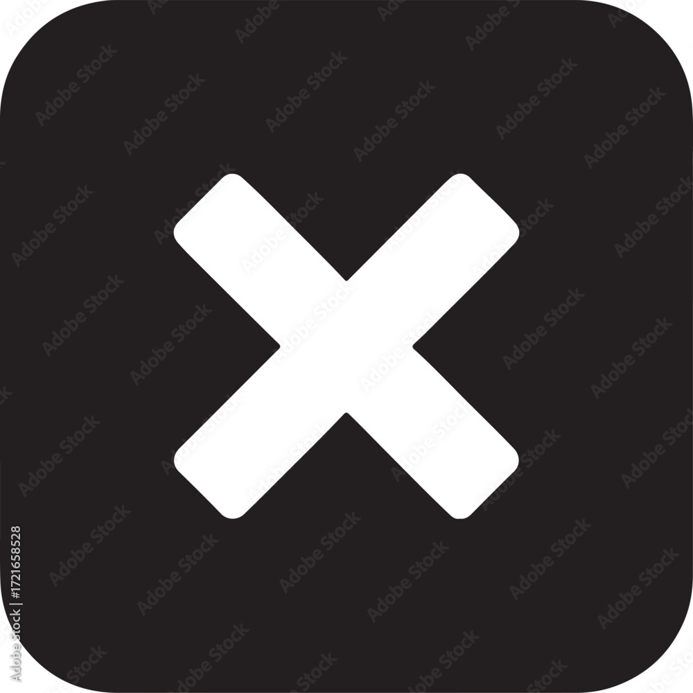Fototapeta premium cross, mark, x, symbol, icon, no, incorrect, denied, rejection, negative, wrong, error, graphic, design, simple, clean, modern, flat, ui, ux, element, interface, button, sign, validation, black, squar