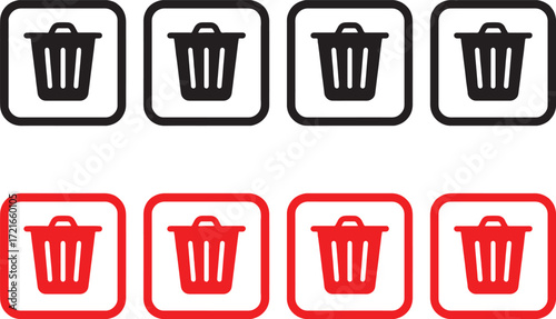 trash can, bin, garbage, waste, delete, remove, icon, symbol, black, white, red, square, outline, graphic, design, element, clean, disposal, recycle, rubbish, container, collection, data, digital, int