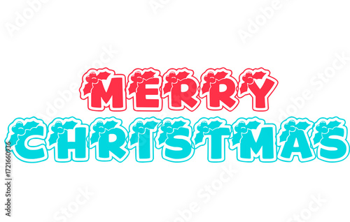 Festive merry christmas wishes in red and blue holiday lettering against a design on transparent background