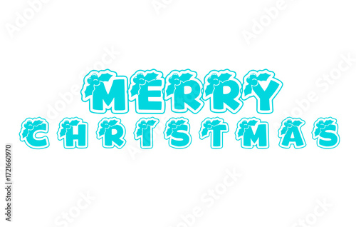 Festive merry christmas message in bright cyan with holly leaves against a stark on transparent background