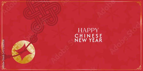 chinese new year 2026, year of the horse. vector abstract web banner with tradition symbols, asian knot, chinese flower, red background in modern illustration
