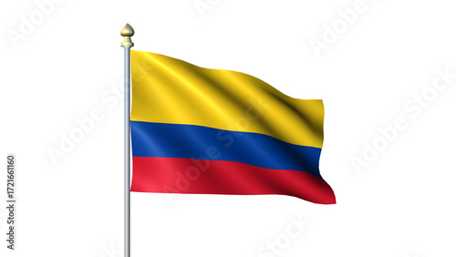 Waving Colombia national flag on flagpole with transparent background