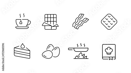 Food and drink outline icons set – culinary, kitchen, cooking symbols