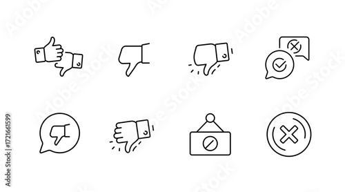 Feedback line icons set – linear, outline, approval and rejection symbols