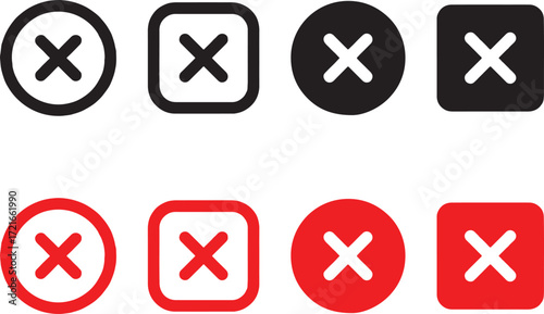 close, cancel, delete, remove, error, wrong, no, forbidden, x mark, cross, symbol, icon, set, collection, graphic, design, element, interface, user, ui, ux, button, round, square, black, red, white ba
