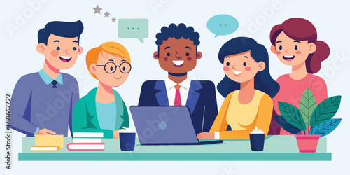 Friendly business meeting with smiling coworkers vector illustration