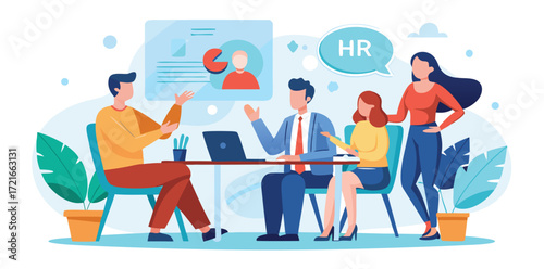 HR manager conducting employee meeting vector illustration