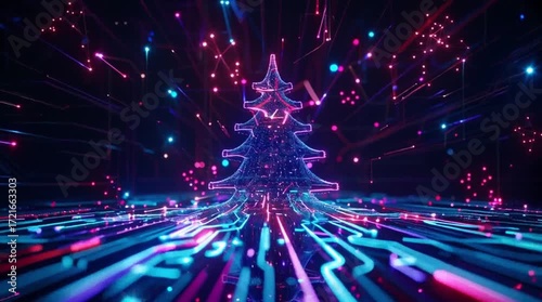 Cybernetic Christmas Tree on a Digital Circuit Board (AI Generated)