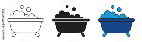 Bathtub with soap foam icon. Shower with bubbles vector illustration. 