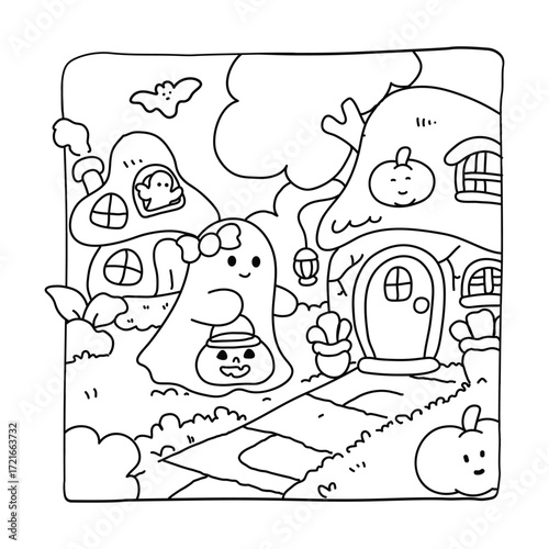 Creepy Cutie Halloween Coloring Pages, Creepy Cutie Halloween Coloring Pages Bundle, Kawaii Ghost Coloring Book | Printable Halloween Activity, Vectors Illustration, Line Art, Black & White Designs.