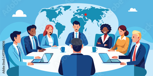 International board meeting with diverse executives vector illustration