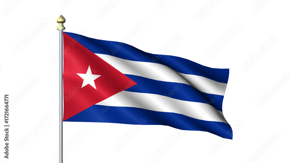 Naklejka premium Waving Cuba national flag on flagpole with transparent background