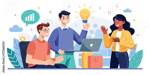 Startup founder presenting idea to business team illustration