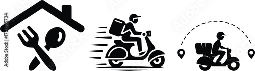 Online Delivery Service Concept..Moving home glyph solid icons. Containing data, strategy, planning, research solid icons collection. Vector illustration. For website design, logo, app, template,