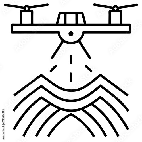 Agricultural drone spraying crops with precision farming technology on a modern farm outline icon