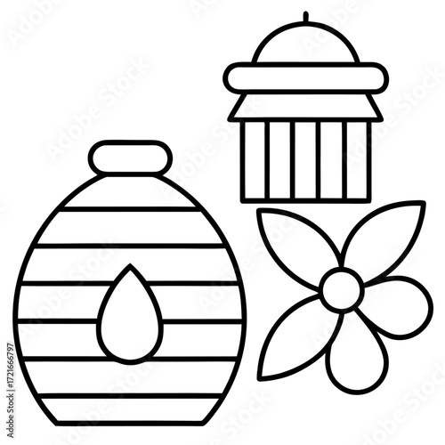 Spa and wellness beauty products vector outline illustration for relaxation and skin care promotion