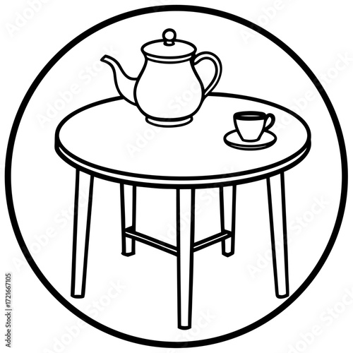 Elegant tea set illustration on a round table evoking calmness and traditional afternoon tea aesthetics